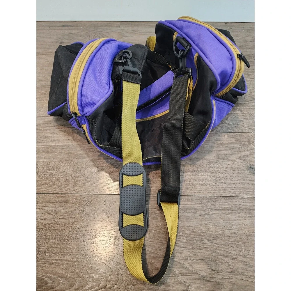 Vintage 90s Nike Duffel Bag Purple Black Gold Swoosh Gym Travel Shoulder Strap